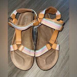 Cat & Jack Tan Sandals with Pastel Stripe Straps